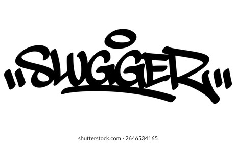 Hand-drawn graffiti tag of "Slugger" in bold black ink. Urban street lettering with baseball theme and transparent background, great for powerful, sporty, and youth-targeted visual design.