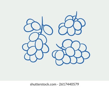 Hand-drawn grape Illustrations. Line art, ink, minimalist style. Vector illustration. Summer collection.