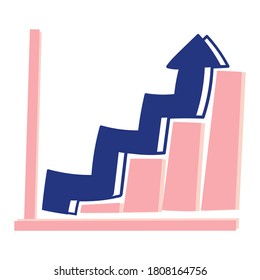 hand-drawn graph of growth with arrow vector illustration.