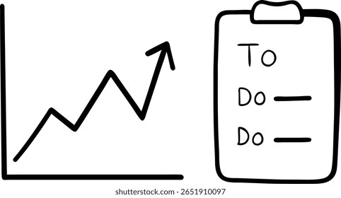 A hand-drawn graphic features an upward trending line graph next to a clipboard with a "To Do" list, symbolizing progress and task management.