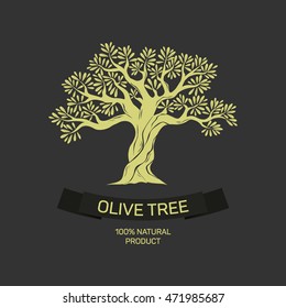 Hand-drawn graphic olive tree. Vector illustration for labels, packs, logo design.