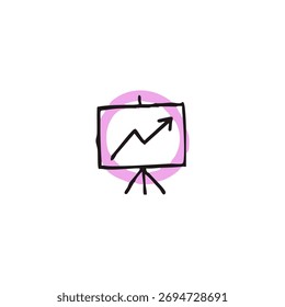 Hand-drawn graphic of a presentation easel with a rising graph