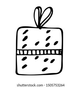 Hand-drawn graphic scandinavian style gift box on white isolated background for use in design, doodle style, new year, christmas, greeting card