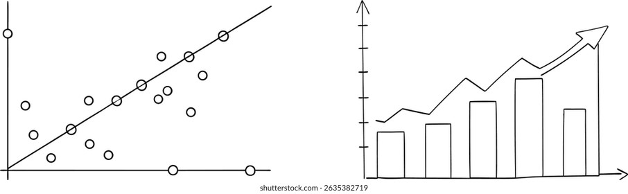 Hand-drawn graphs illustrating data analysis statistical correlation and business growth