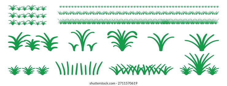 Conjunto de doodle de grama desenhado à mão - Conjunto de clipart de grama e grama contorno