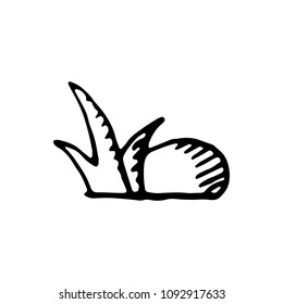 Handdrawn grass and stone doodle icon. Hand drawn black sketch. Sign symbol. Decoration element. White background. Isolated. Flat design. Vector illustration.