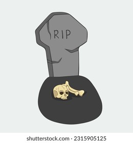 Hand-drawn gray tombstone with skull and bones.