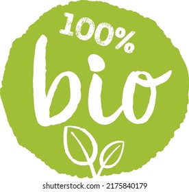 handdrawn green 100 percent bio label or sign, vector illustration