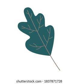 Hoja de otoño verde dibujada a mano, ilustración vectorial sobre fondo blanco aislado en estilo moderno. Concepto de banner de temporada, afiche, tarjeta.