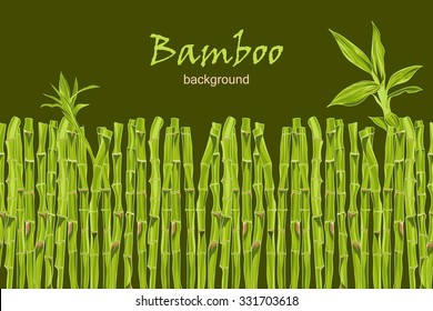 Hand-drawn green bamboo background with space for text. Easily editable  vector illustration