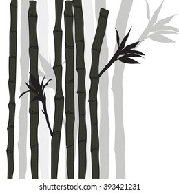 Hand-drawn green bamboo background with space for text. Black silhouette on white background