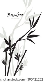 Hand-drawn green bamboo background with space for text. Black silhouette on white background