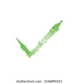 hand-drawn green checkmark icon. Tick symbol in green color vector