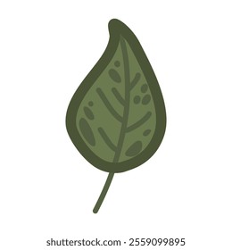 Hand-drawn green leaf illustration with detailed veins and natural texture. Perfect for forest-themed graphics, botanical projects, or eco-friendly designs. Vector illustration in simple cartoon style