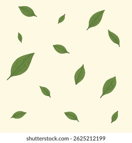 Hand-drawn Green Leaves Seamless Pattern on Transparent Background