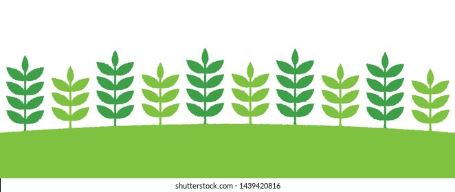 Hand-drawn green leaves side by side pattern. vector flat illustration for web footer design.