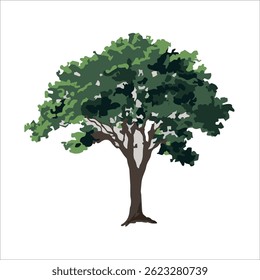 Hand-Drawn Green Tree Illustration on Textured Background – Nature, Forest, Botanical Art. Good for poster or book illustration