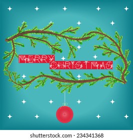 Hand-drawn greeting card for Christmas with blue background with snowflakes