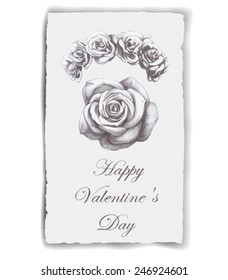 Hand-drawn greeting card for Valentine's Day with roses, Vectorial isolated elements