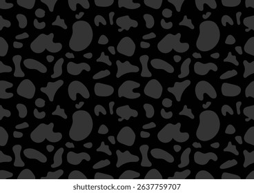 Hand-drawn grey leopard on a black background. Seamless animal skin pattern for clothing, fabric, wallpaper, backdrop, home decoration, cover book, and wall art. 
