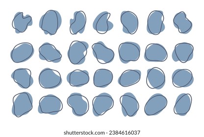 Hand-drawn grey round abstract organic blots of irregular shape. Liquid shapes for decorations. Vector illustration.