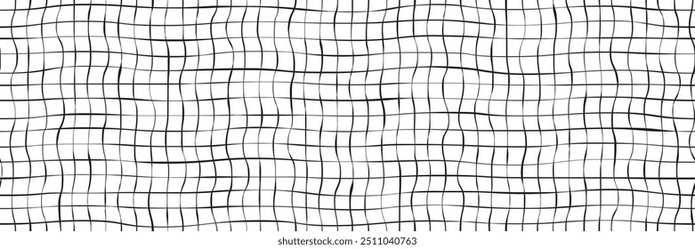 Handdrawn grid as bw simple seamless pattern. Grunge lines with shapeless doddle checks. Kid sheet of paper with wavy lines of freehand mesh. Vector illustration.