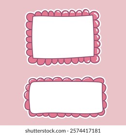 Handdrawn groovy style frames in pink sweet colors