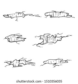 handdrawn Ground cracks. Earthquake crack, hole effect and cracked surface. Aging or dried ground effects illustration cartoon doodle style