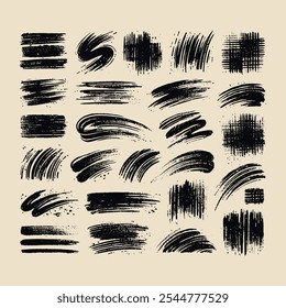 Hand-Drawn Grunge Brush Stroke Collection on Beige Background