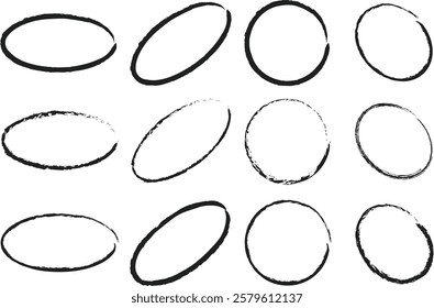 Hand-drawn grunge circles for ovals for design elements, grunge circle hand drawn shape vector