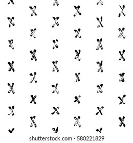 Hand-drawn grunge pattern with a dry brush using black ink. Seamless pattern made of geometric shapes, strokes and spots. Vector background can be used in printing, fabric, packaging, fashion, wraping