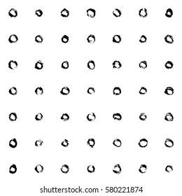 Hand-drawn grunge pattern with a dry brush using black ink. Seamless pattern made of geometric shapes, strokes and spots. Vector background can be used in printing, fabric, packaging, fashion, wraping