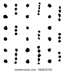 Hand-drawn grunge pattern with a dry brush using black ink. Seamless pattern made of geometric shapes, strokes and spots. Vector background can be used in printing, fabric, packaging, fashion, wraping