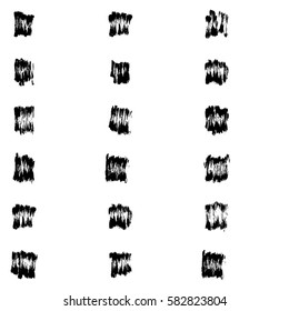 Hand-drawn grunge pattern with a dry brush using black ink. Seamless pattern made of geometric shapes, strokes and spots. Vector background can be used in printing, fabric, packaging, fashion, wraping