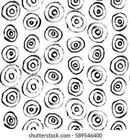 Hand-drawn grunge pattern with a dry brush using black ink. Pattern made of geometric shapes, strokes and spots. Vector background can be used in printing, fabric, packaging, fashion, wraping
