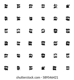 Hand-drawn grunge pattern with a dry brush using black ink. Pattern made of geometric shapes, strokes and spots. Vector background can be used in printing, fabric, packaging, fashion, wraping