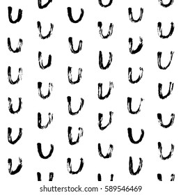 Hand-drawn grunge pattern with a dry brush using black ink. Pattern made of geometric shapes, strokes and spots. Vector background can be used in printing, fabric, packaging, fashion, wraping