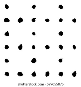 Hand-drawn grunge pattern with a dry brush using black ink. Seamless pattern made of geometric shapes, strokes and spots. Vector background can be used in printing, fabric, packaging, fashion, wraping