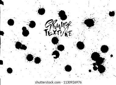 Handdrawn grunge texture. Abstract ink drops background. Black and white grunge illustration. Vector watercolor artwork pattern.