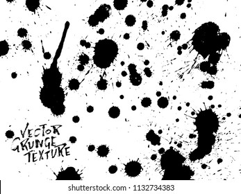 Handdrawn grunge texture. Abstract ink drops background. Black and white grunge illustration. Vector watercolor artwork pattern.