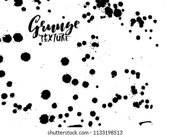 Handdrawn grunge texture. Abstract ink drops background. Black and white grunge illustration. Vector watercolor artwork pattern.