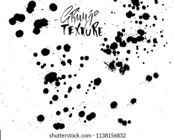 Handdrawn grunge texture. Abstract ink drops background. Black and white grunge illustration. Vector watercolor artwork pattern.