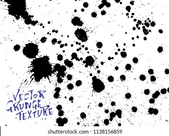 Handdrawn grunge texture. Abstract ink drops background. Black and white grunge illustration. Vector watercolor artwork pattern.