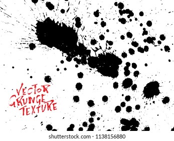 Handdrawn grunge texture. Abstract ink drops background. Black and white grunge illustration. Vector watercolor artwork pattern.