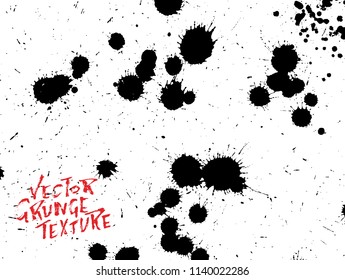 Handdrawn grunge texture. Abstract ink drops background. Black and white grunge illustration. Vector watercolor artwork pattern.