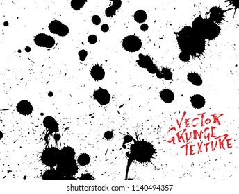 Handdrawn grunge texture. Abstract ink drops background. Black and white grunge illustration. Vector watercolor artwork pattern.
