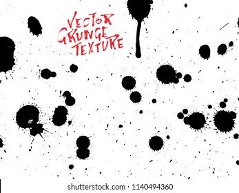 Handdrawn grunge texture. Abstract ink drops background. Black and white grunge illustration. Vector watercolor artwork pattern.