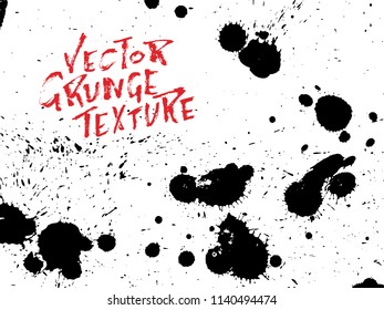 Handdrawn grunge texture. Abstract ink drops background. Black and white grunge illustration. Vector watercolor artwork pattern.