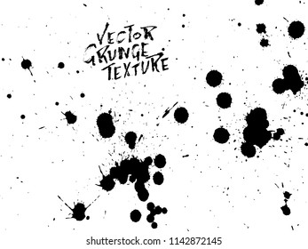 Handdrawn grunge texture. Abstract ink drops background. Black and white grunge illustration. Vector watercolor artwork pattern.