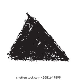 Um triângulo grunge desenhado à mão com uma textura áspera e angustiada. Este rabisco preto abstrato, semelhante a carvão ou giz de cera, é perfeito para fundos artísticos, ícones e desenhos geométricos.
